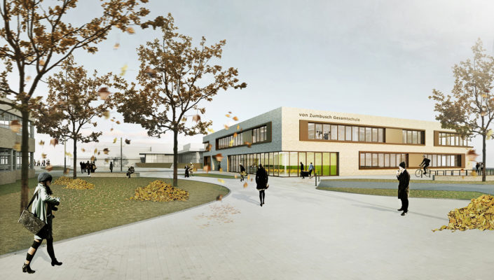 Von-Zumbusch-Gesamtschule Herzebrock Clarholz Außenperspektive, SSP Architekten Bochum, Integrale Planung Von-Zumbusch-Gesamtschule Herzebrock Clarholz Außenperspektive, SSP Architekten Bochum, Integrale Planung