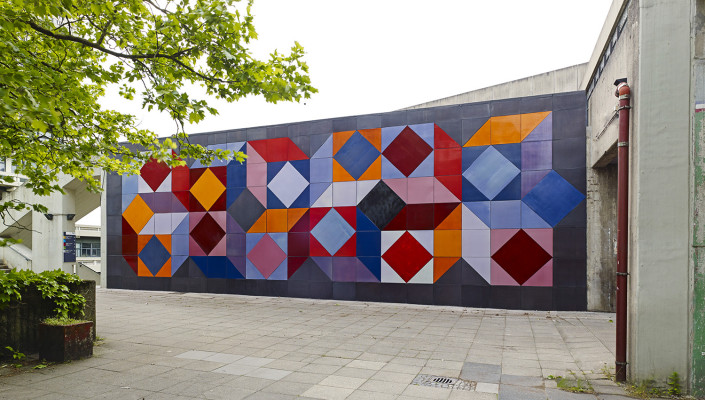 Ruhr Uni Bochum RUB, Victor Vasarely Wand, Kunst am Bau, Architekt SSP Bochum Foto: Jörg Hempel Photodesign